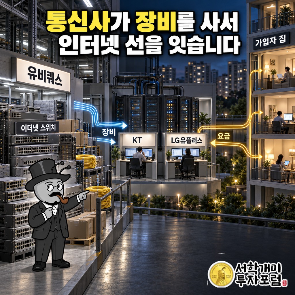 통신사 KT·LG유플러스가 유비쿼스 스위치와 광장비를 사서 가입자 집까지 인터넷망을 까는 돈의 흐름
