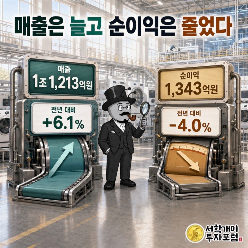 전년과 최근 회계연도의 매출 영업이익 순이익 흐름을 나란히 비교한 모습
