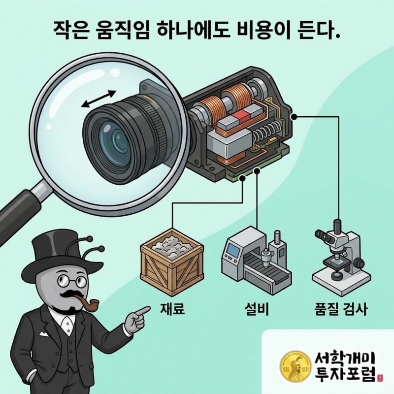 렌즈의 미세한 움직임과 부품 생산 비용을 연결한 설명
