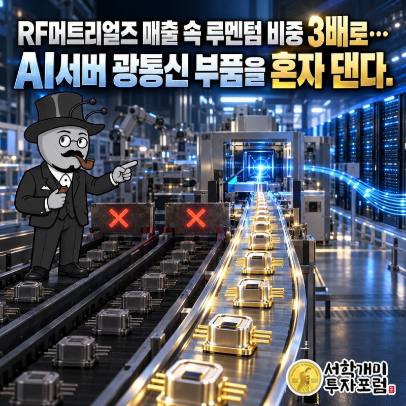 RF머트리얼즈, 중국 업체 2곳이 빠지고 광통신 부품 공급을 혼자 맡게 된 모습을 담은 표지