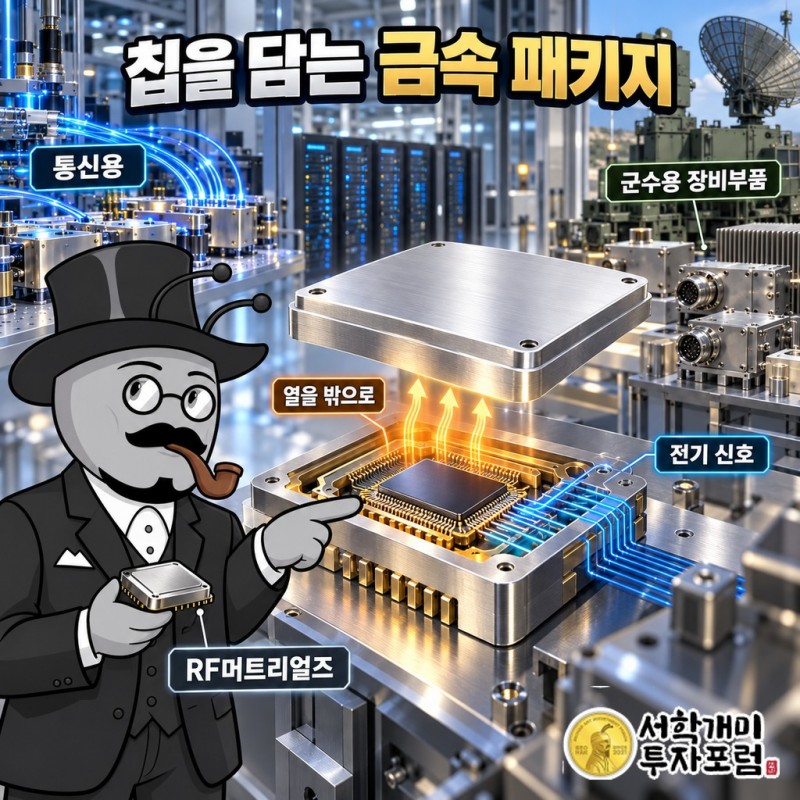 RF머트리얼즈가 칩을 금속 패키지에 담아 통신용 45%, 군수용 장비부품 43% 등으로 매출을 올리는 구조