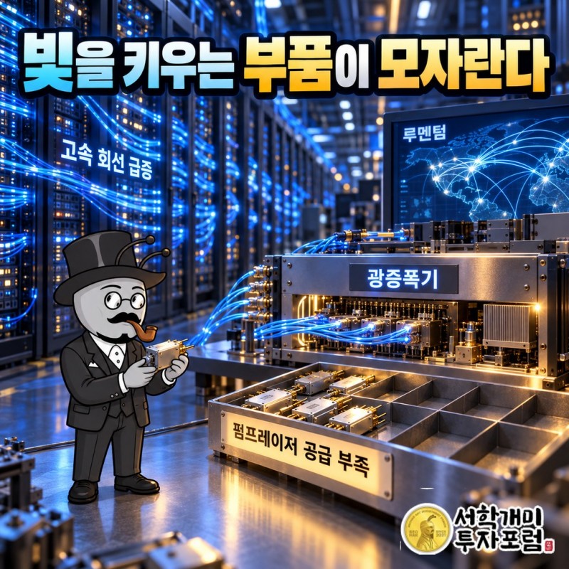 AI서버 사이 800Gbps급 회선 비중이 0.6%에서 절반 이상으로 늘며 광증폭기 부품이 30% 넘게 모자란 상황