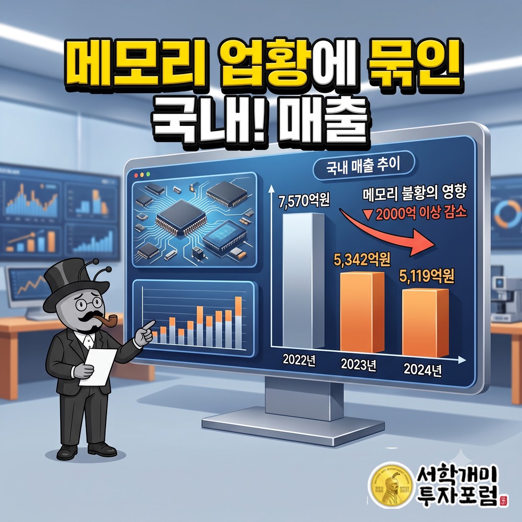 대덕전자 국내 매출이 2022년 7570억원에서 2024년 5119억원으로 메모리 업황을 따라 움직인 흐름