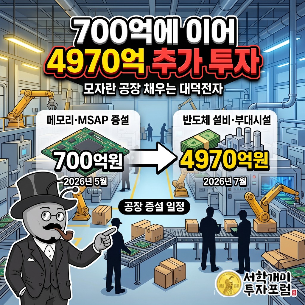 메모리·MSAP 라인 700억원과 반도체 설비 4970억원 투자를 차례로 보여 주는 증설 일정