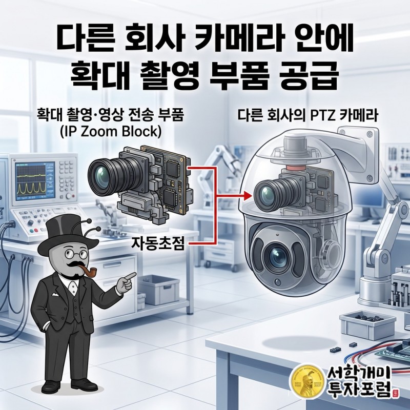 다른 회사의 방향 조절 카메라 안에 트루엔의 확대 촬영과 영상 전송 부품이 들어가는 구조
