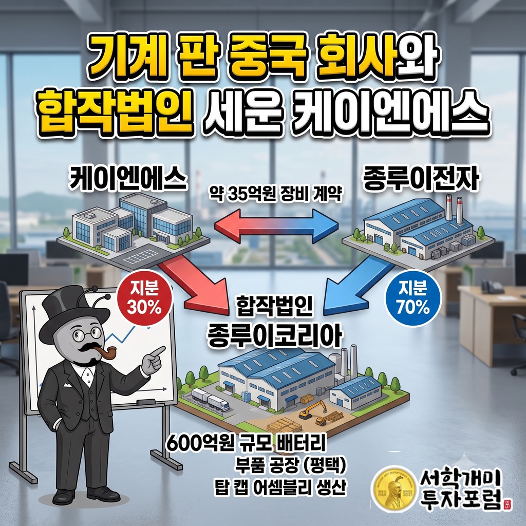 케이엔에스가 장비를 판 종루이전자와 합작법인 종루이코리아를 세우고 지분 30%를 가진 구조
