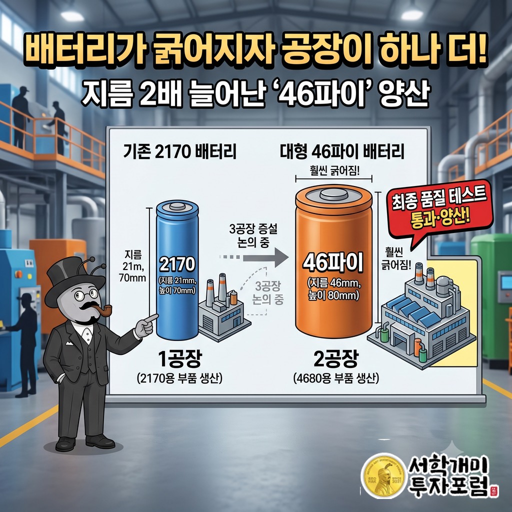 원통형 배터리 2170과 46파이의 크기 비교와 종루이코리아 1공장·2공장 생산 구분