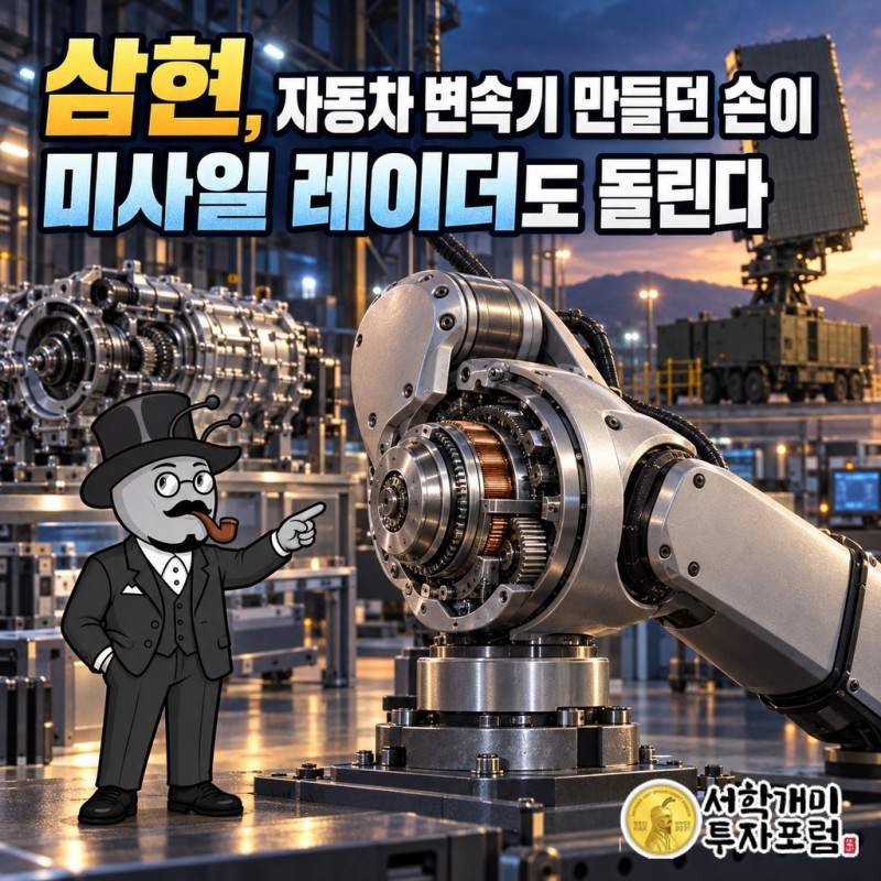 삼현, 차 부품사가 로봇 관절을 수주했다는 제목과 로봇 팔 관절 부품을 담은 표지