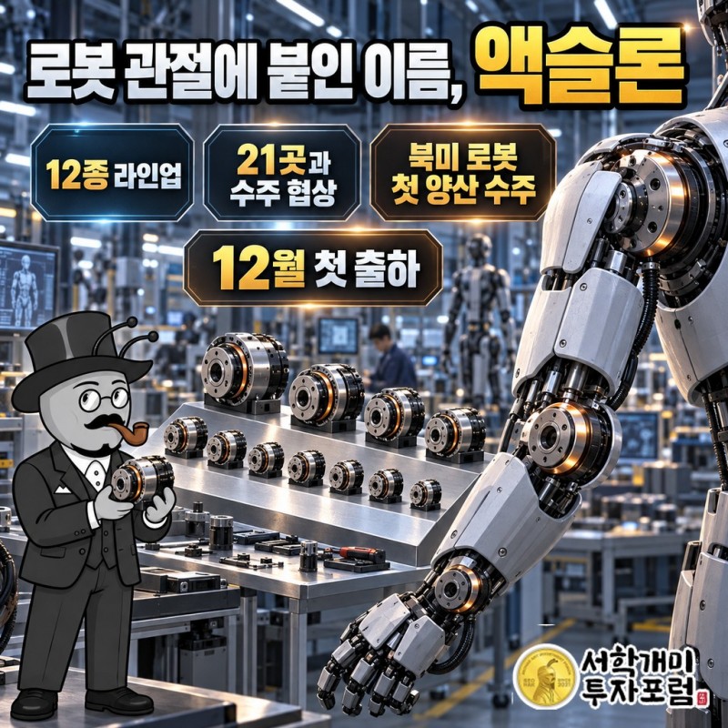 로봇 관절용 액추에이터 액슬론 12종 라인업, 21개 고객사 협상, 북미 휴머노이드 초도 양산 수주