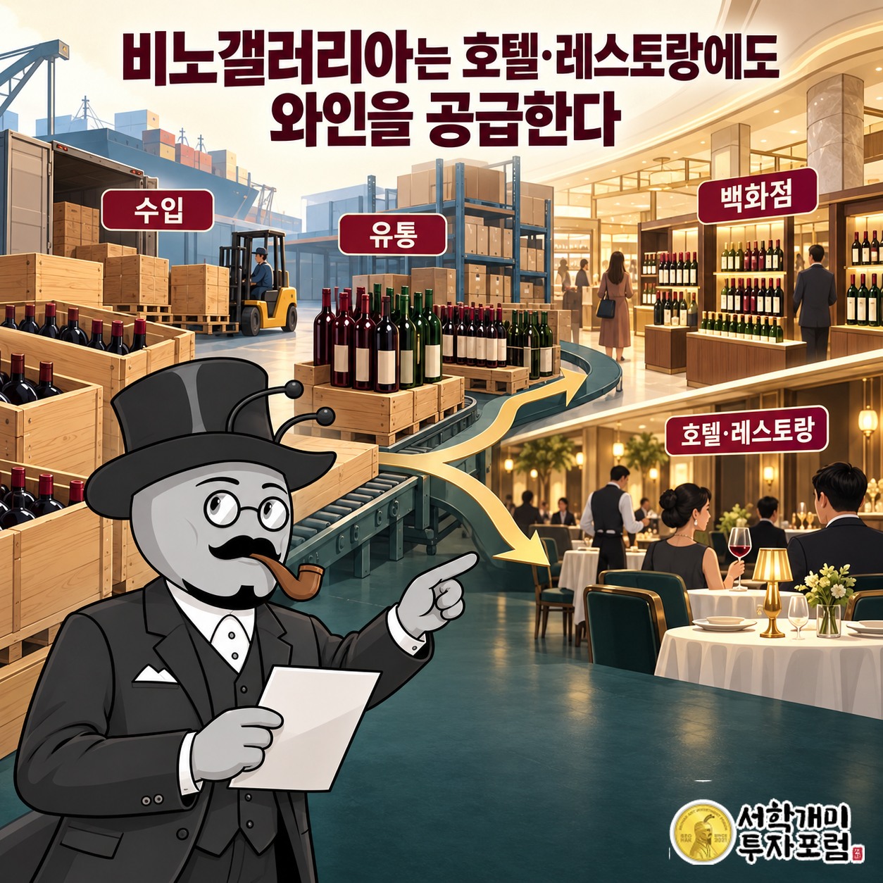 비노갤러리아가 수입한 와인을 백화점과 호텔·레스토랑에 공급하는 유통 구조