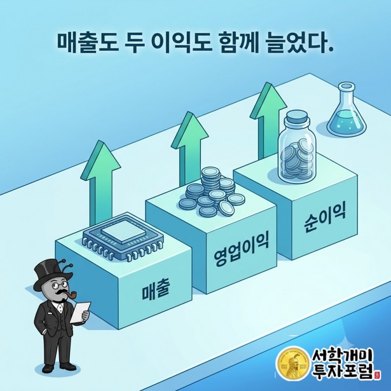 제공된 비교 자료에서 매출과 영업이익 및 순이익이 함께 늘어난 모습