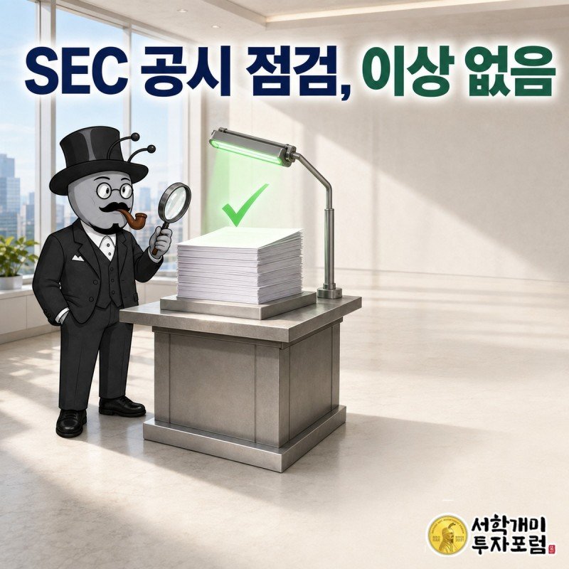 ADP의 SEC 공시 항목을 점검하고 이상 없음 도장을 확인하는 일러스트