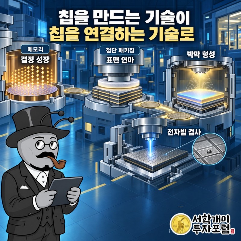 메모리용 결정 성장부터 적층 칩의 표면 연마·박막 형성·전자빔 검사로 이어지는 신규 장비군