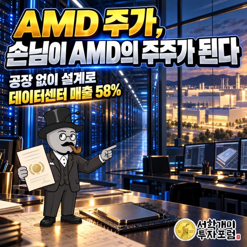 AMD, 공장을 떼어 낸 반도체 설계 회사가 매출 58%를 데이터센터에서 번다는 표지