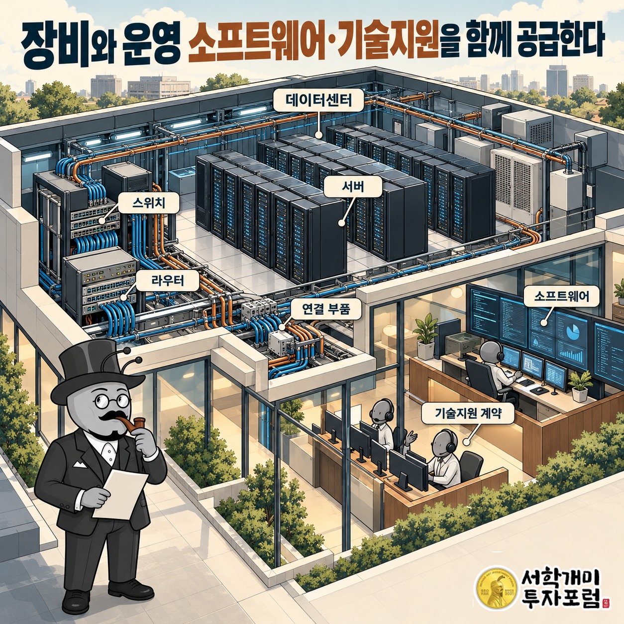 데이터센터와 기업 사무실에 장비·소프트웨어·기술지원을 공급하는 사업 구조