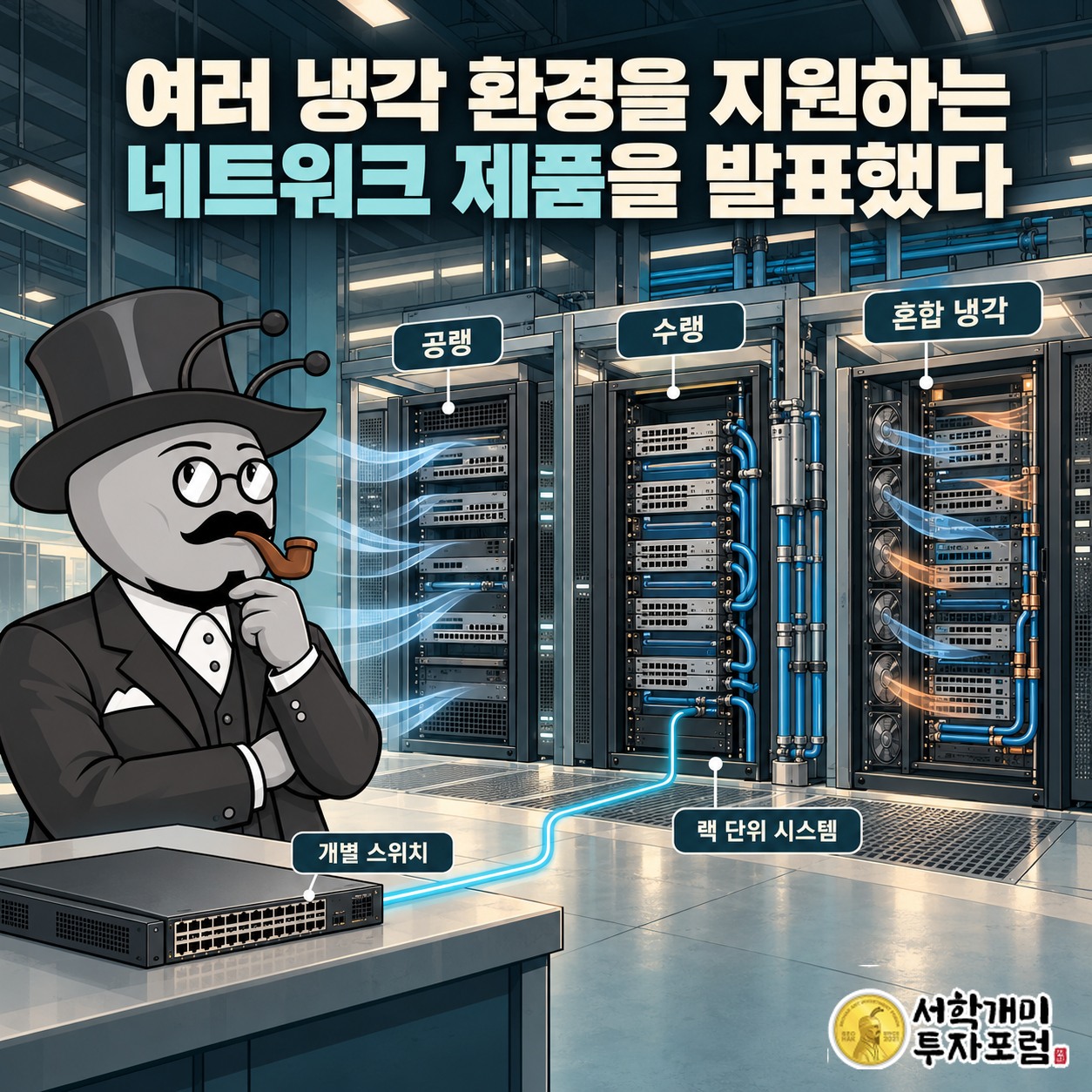 공랭·수랭·혼합 냉각 환경을 지원하며 랙 단위 시스템으로 확장하는 네트워크 제품 방향