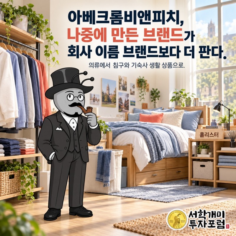 애버크롬비의 홀리스터 브랜드가 의류에서 침구와 기숙사 생활 상품으로 판매 범위를 넓힌 모습