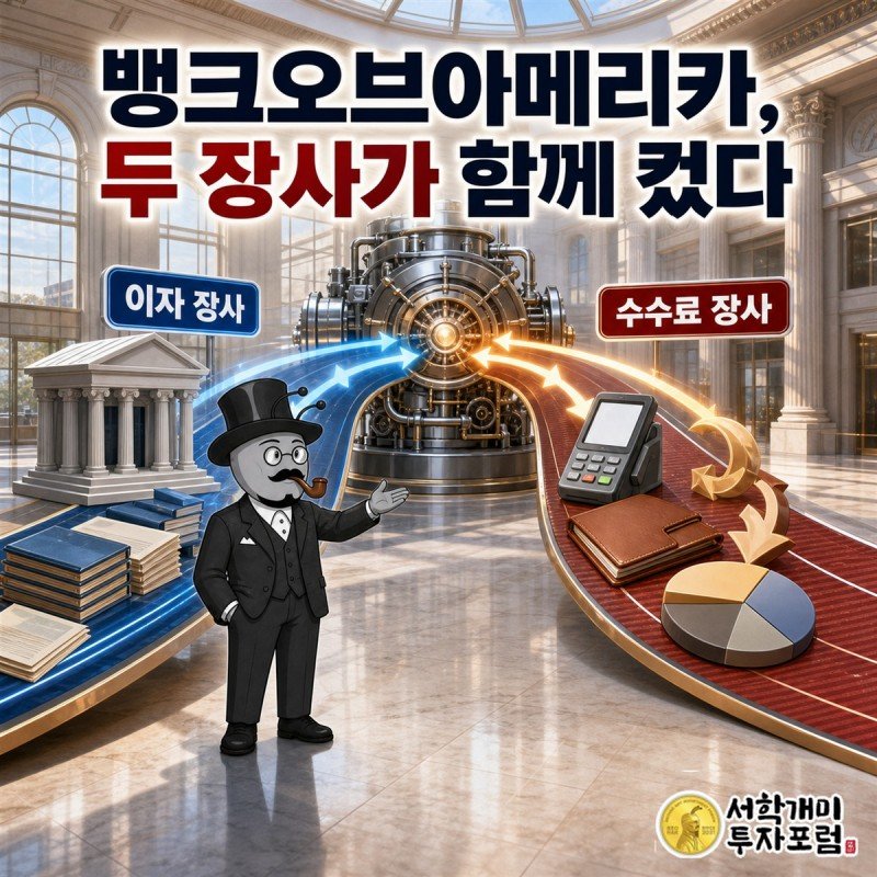 뱅크오브아메리카의 두 수익원이 함께 커지는 모습을 표현한 커버 일러스트