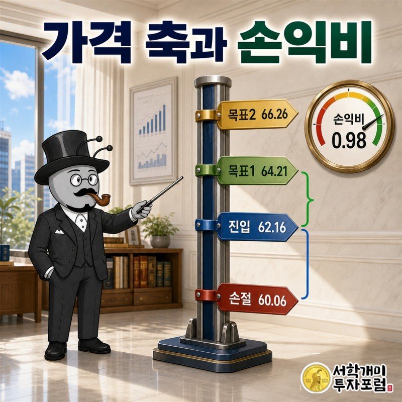 뱅크오브아메리카의 진입가와 손절가, 두 목표가를 표시한 가격 축