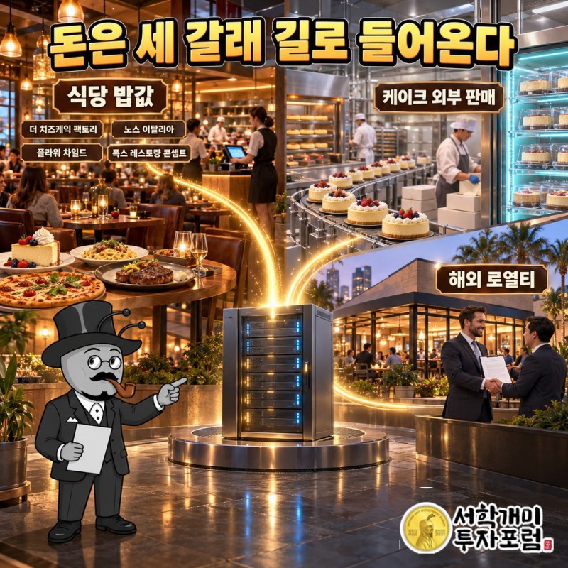식당 밥값, 케이크 외부 판매, 해외 로열티 세 갈래로 돈이 들어오는 치즈케익 팩토리 구조