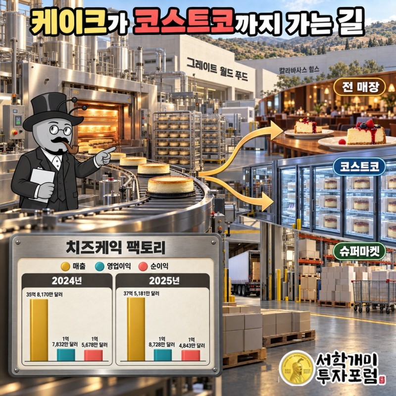 칼라바사스 힐스 베이커리 공장에서 매장과 코스트코·슈퍼마켓으로 케이크가 나가는 흐름