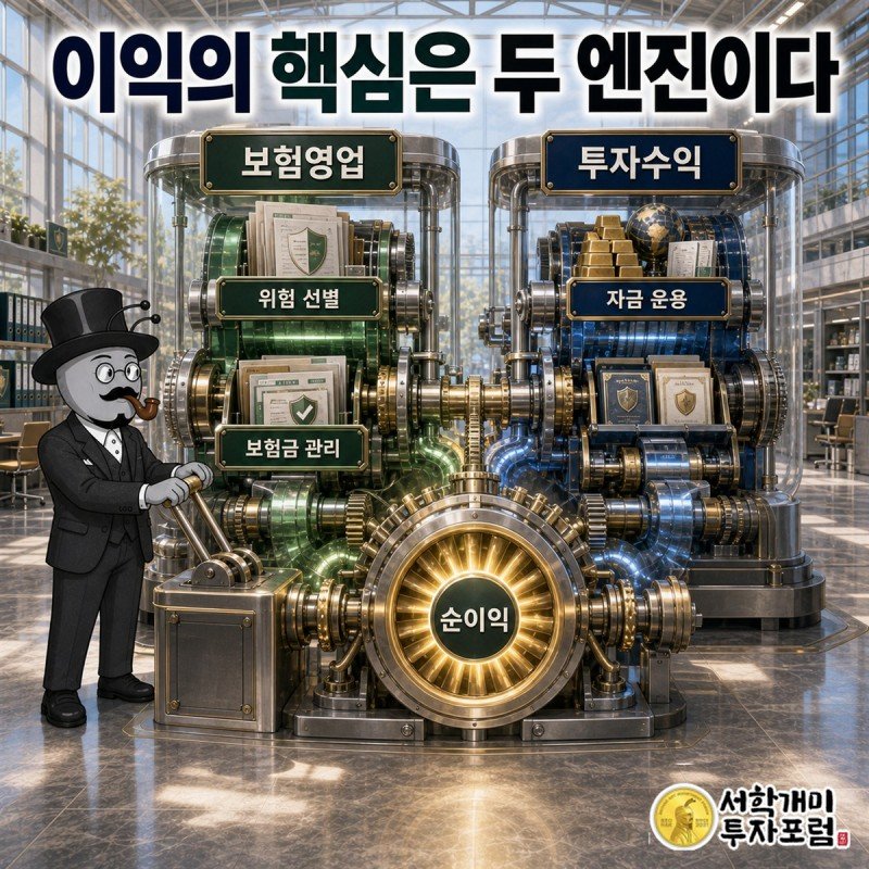 보험료에서 보험금과 비용을 내고 남은 몫에 자금 운용 수익이 더해지는 핵심 구조