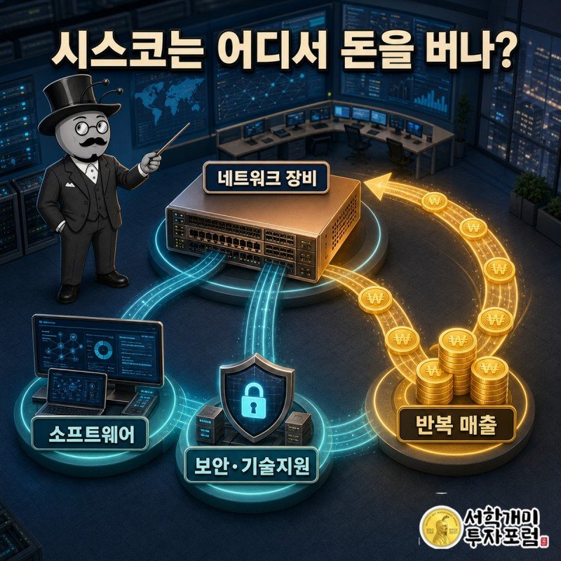네트워크 장비 판매에서 소프트웨어와 유지보수 계약으로 이어지는 시스코의 수익 구조
