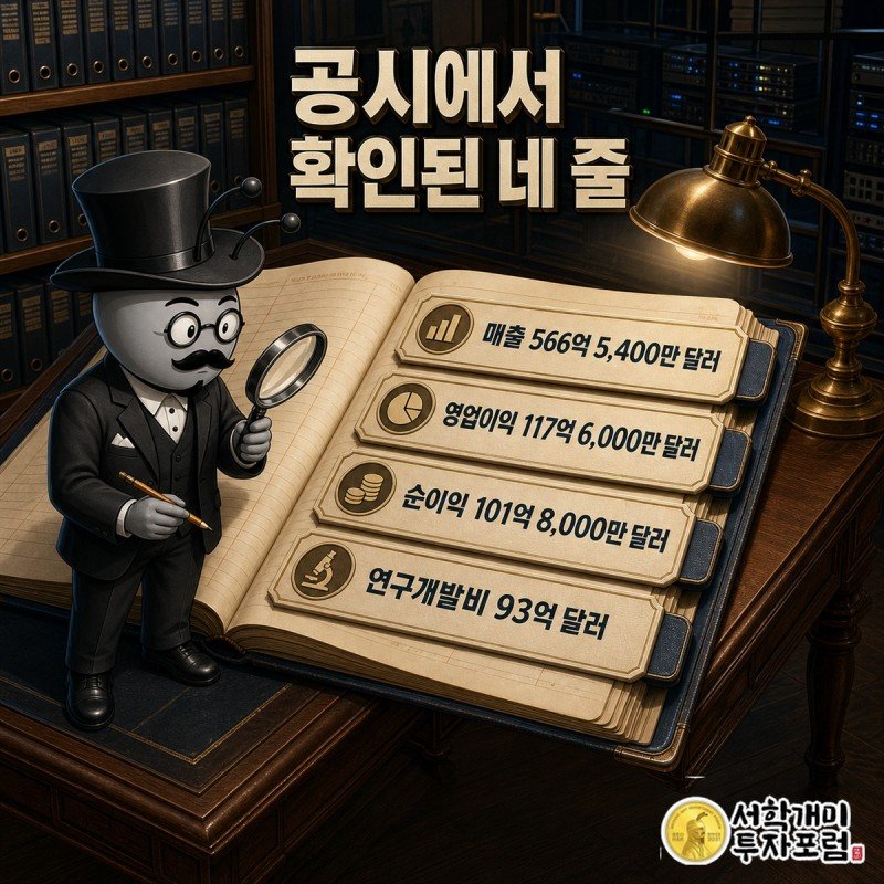 시스코 공시에서 매출과 영업이익, 순이익, 연구개발비를 점검하는 장면