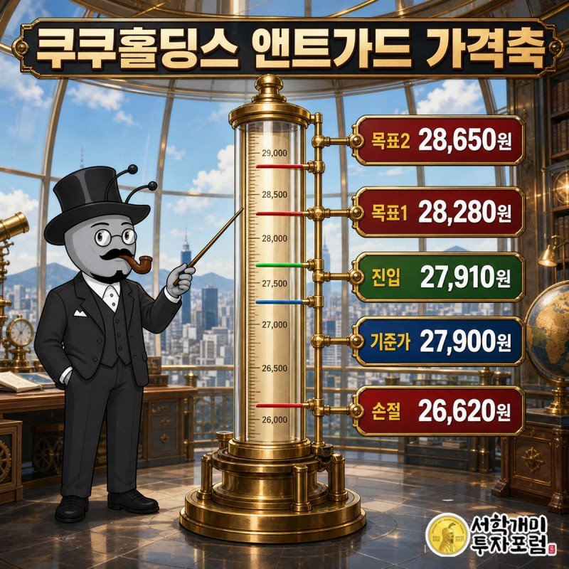 쿠쿠홀딩스 진입가 손절가 목표가 두 개를 표시한 가격 축
