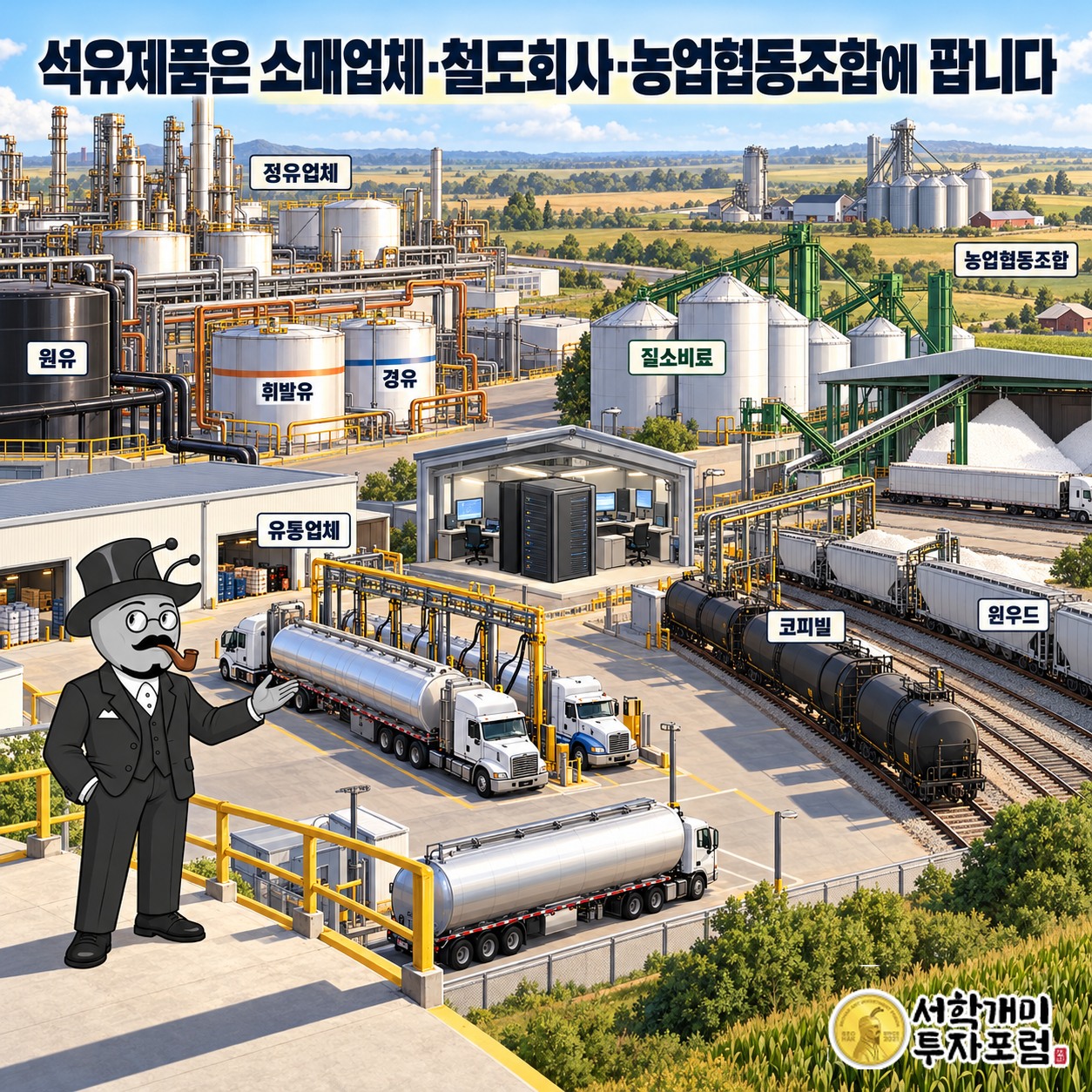 석유제품과 질소비료가 도매 고객과 운송망을 거쳐 판매되는 사업 구조