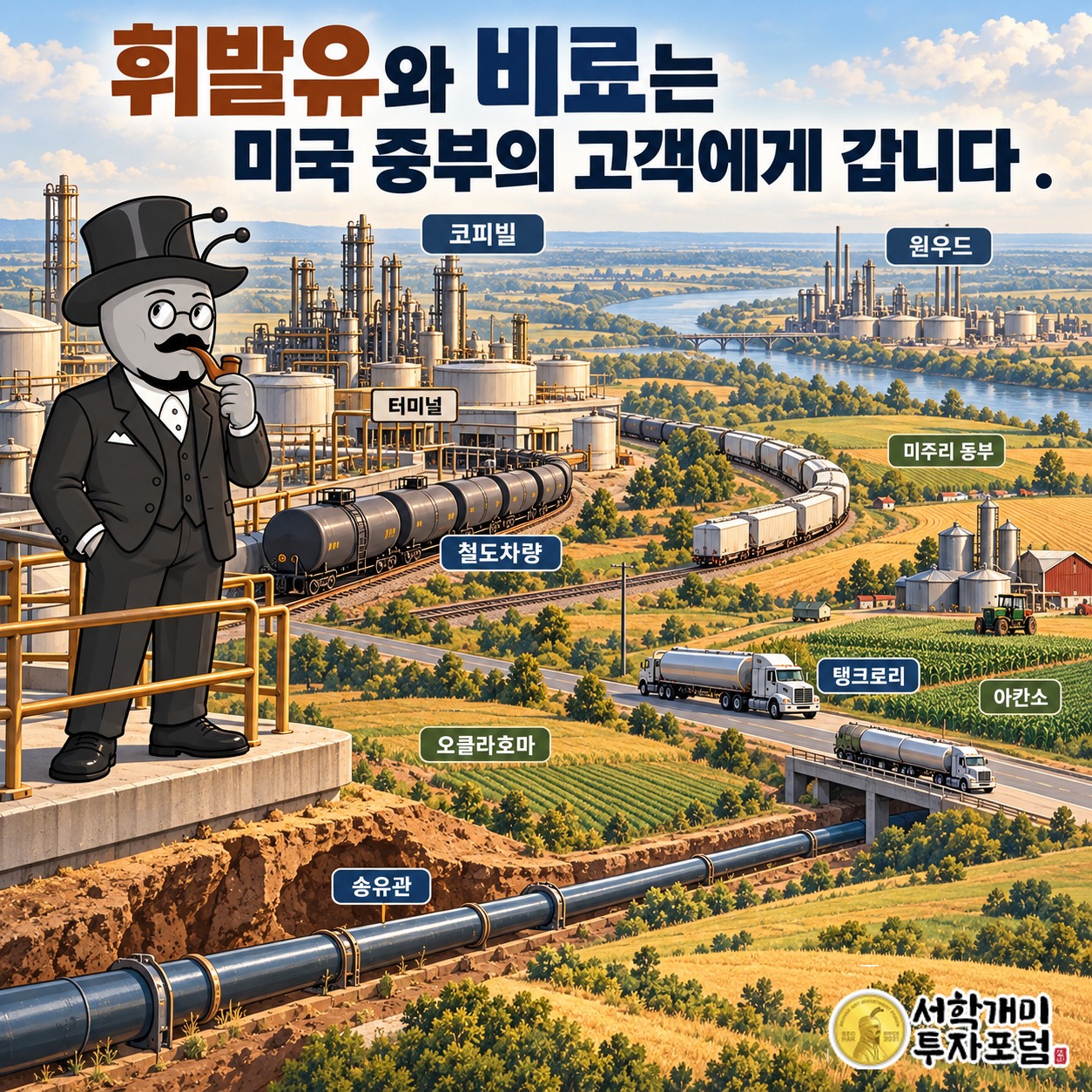 미국 중부의 정유시설과 농업 고객을 철도·트럭·송유관으로 연결하는 공급망