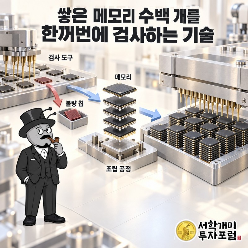 적층 메모리 검사 필요성과 SK하이닉스·인텔·TSMC의 분기 매출 비중 비교