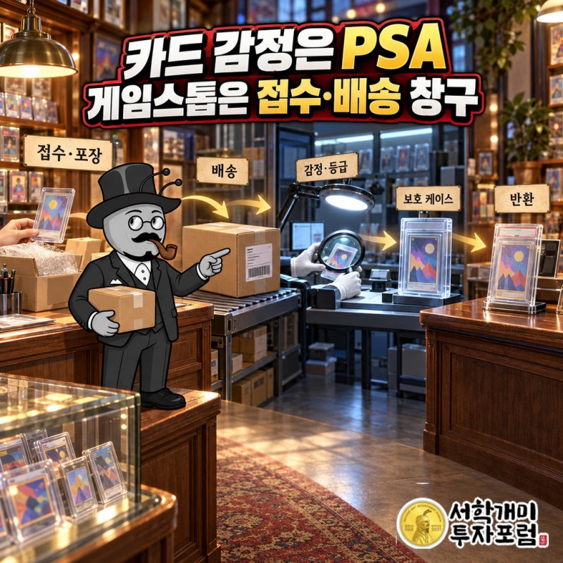 손님이 맡긴 카드를 게임스톱이 PSA로 보내고 등급 케이스에 담겨 매장으로 돌아오는 과정