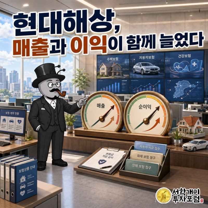현대해상 매출과 이익이 함께 늘어난 흐름을 보여 주는 커버 일러스트