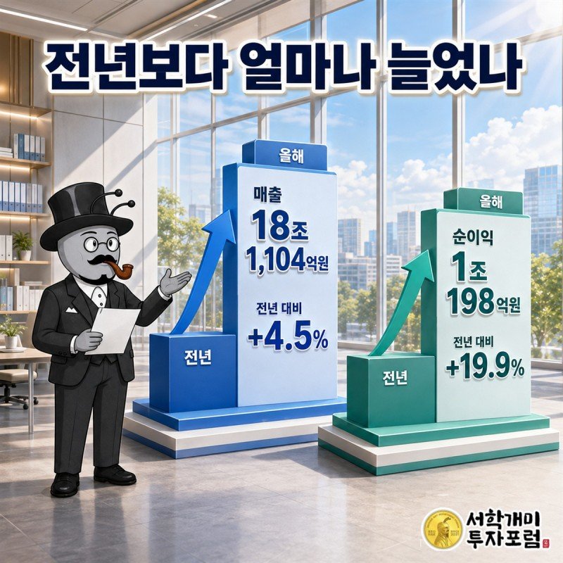 현대해상 매출·영업이익·순이익의 전년 대비 흐름을 비교한 장면