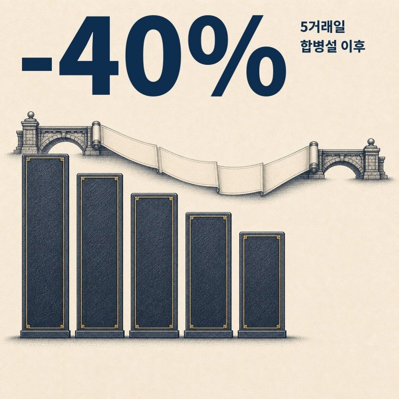 합병설 이후 5거래일 동안 40% 하락한 주가