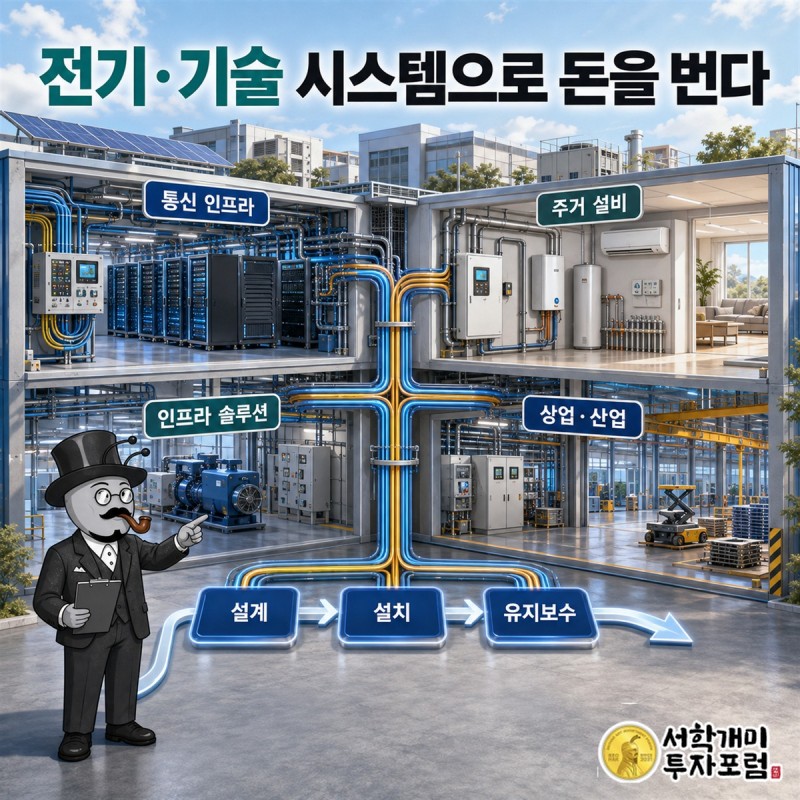 고객의 설비 공사가 계약과 시공, 대금 회수로 이어지고 다시 새 현장으로 연결되는 IES 홀딩스의 돈 흐름 장면