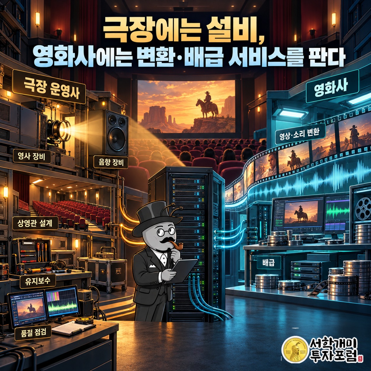극장 운영사에는 영사·음향 설비와 유지보수를, 영화사에는 영상·소리 변환과 배급을 제공하는 아이맥스