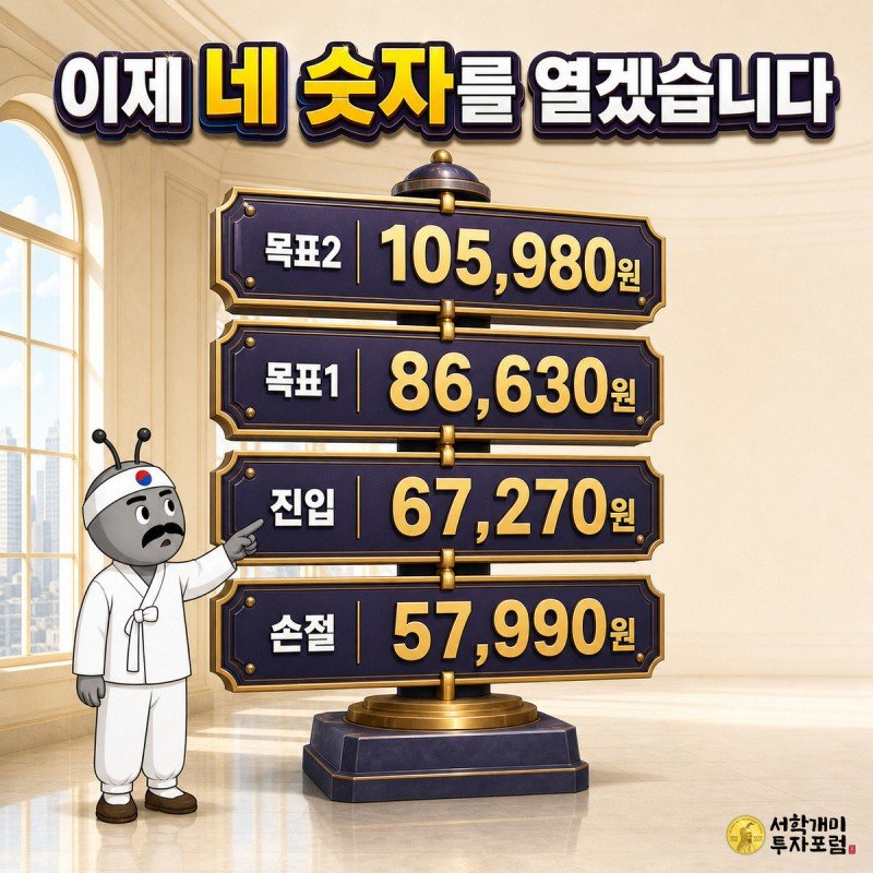 진입 67270원, 손절 57990원, 목표1 86630원, 목표2 105980원