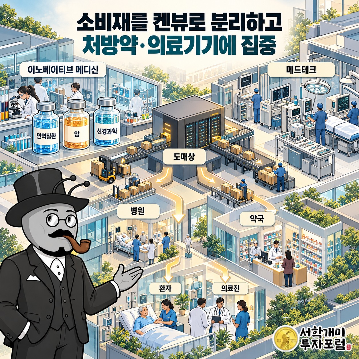 처방약과 의료기기를 만들고 도매상을 통해 병원과 약국에 제품을 공급하는 존슨앤드존슨의 사업 구조