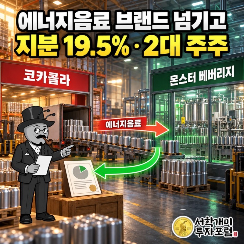 코카콜라가 에너지음료 브랜드를 몬스터에 넘기고 몬스터 베버리지 지분 19.5%를 가진 구조