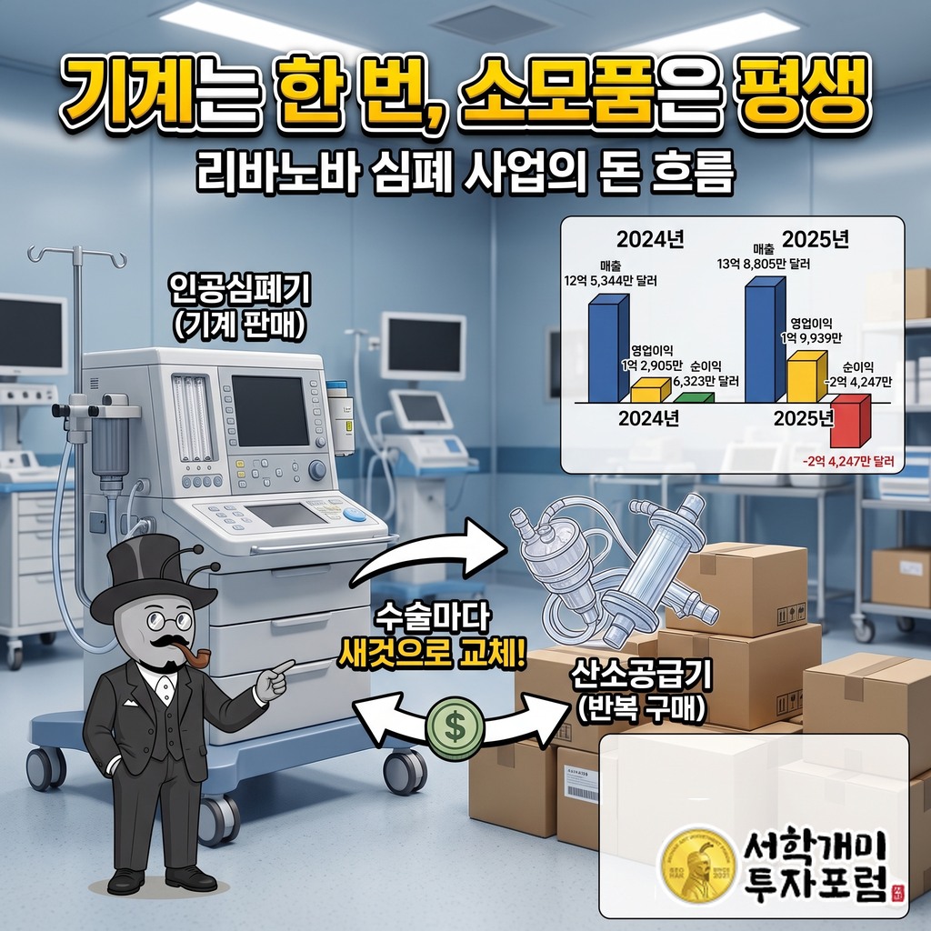 인공심폐기 한 대에 수술마다 새로 쓰는 산소공급기가 따라 나가는 리바노바 심폐 사업의 돈 흐름