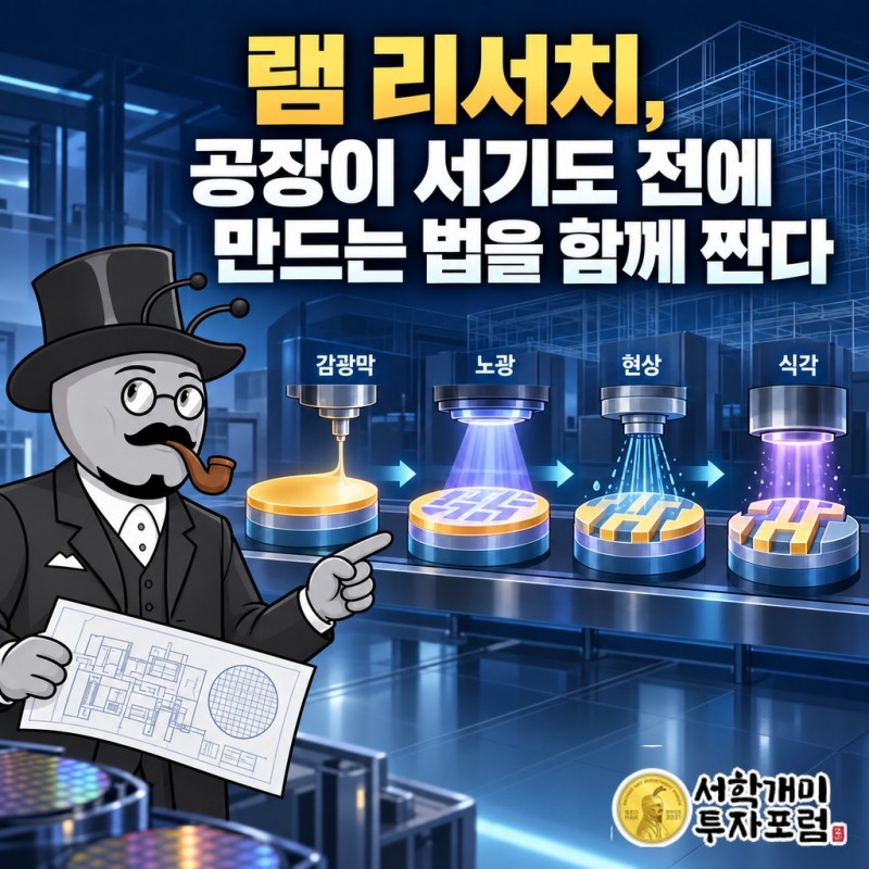 램 리서치가 반도체에 빛을 쏘기 전 감광막을 쌓고 이후 무늬를 실제 재료층에 옮기는 과정