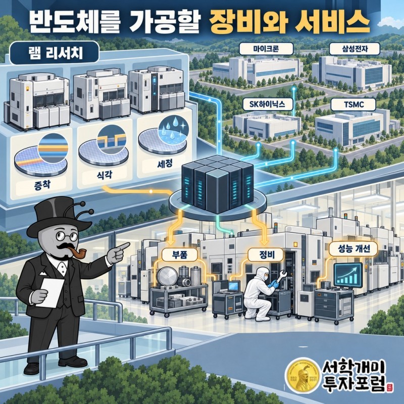 반도체 제조사가 램의 증착·식각·세정 장비를 구입하고 설치 이후 부품과 정비 서비스를 이용하는 사업 구조