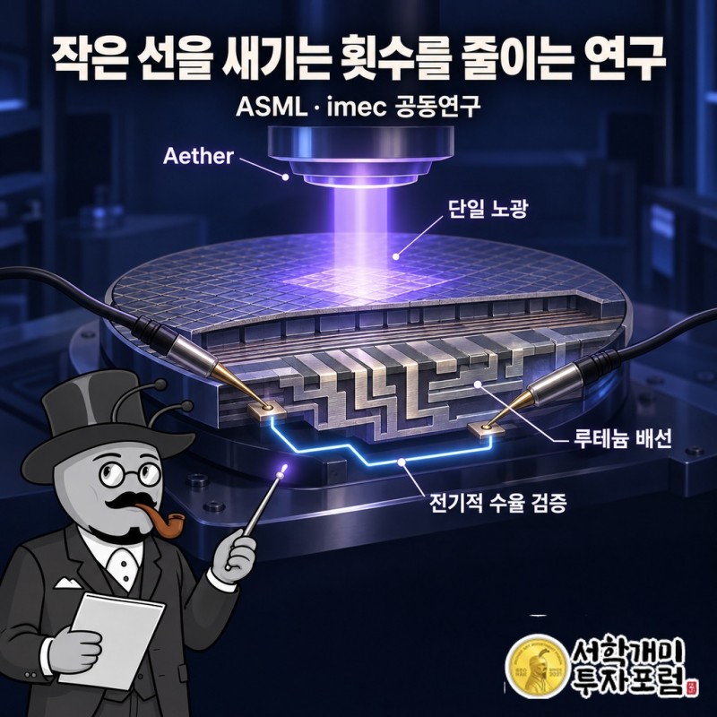ASML·imec 공동연구에서 Aether를 활용해 단일 노광으로 루테늄 배선을 구현하고 전기적 수율을 검증한 내용