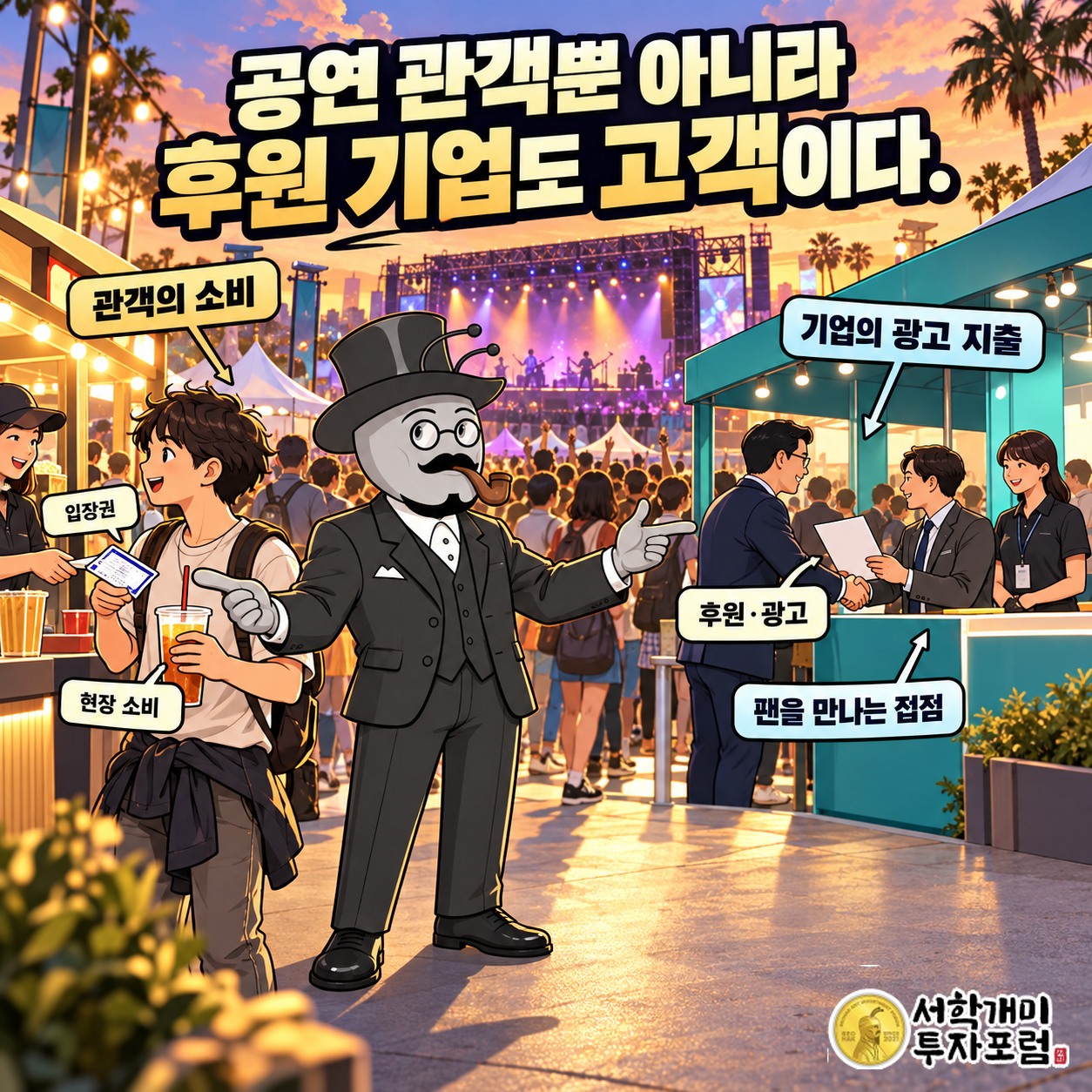 공연 관객의 소비와 기업의 후원 거래가 같은 공연 현장에서 연결되는 모습