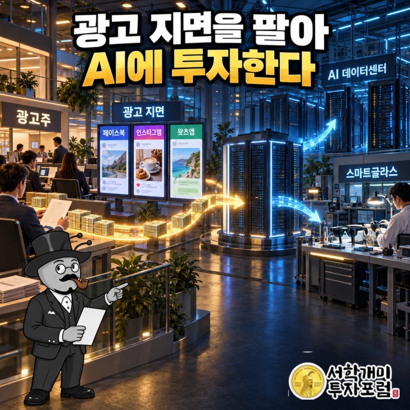 광고주가 페이스북·인스타그램·왓츠앱 광고 지면에 돈을 내고, 그 돈이 AI 데이터센터와 스마트글라스 투자로 흘러가는 메타의 돈 흐름