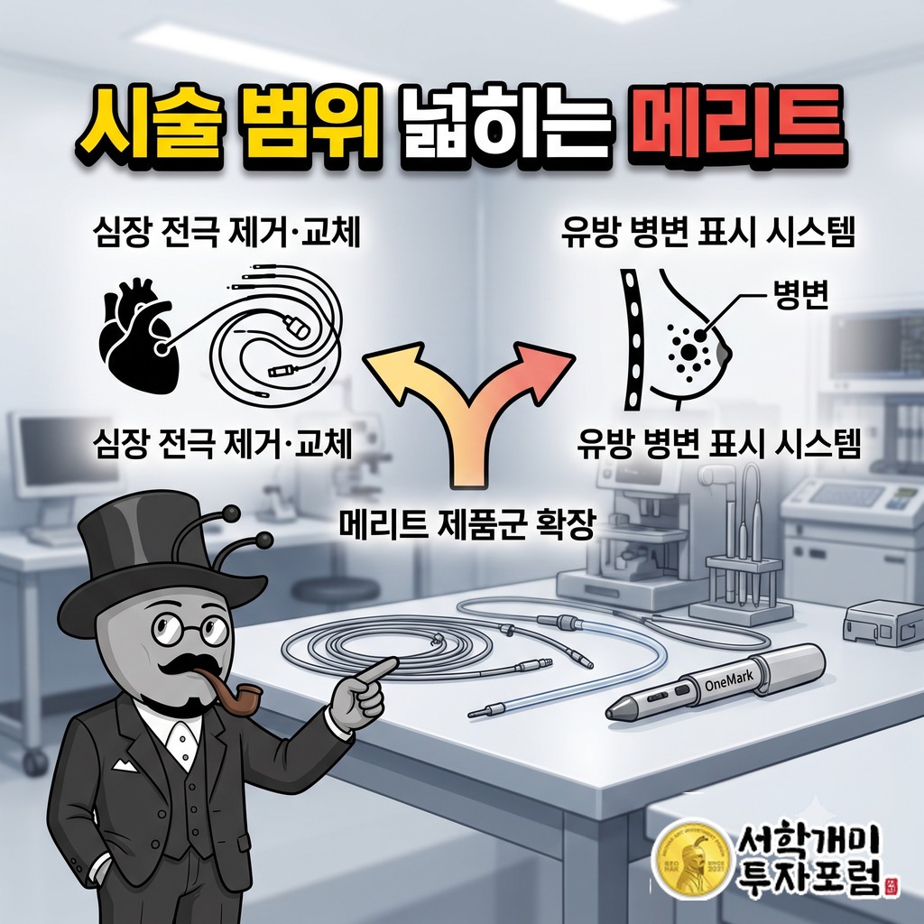 심장 전극 제거·교체 기구와 유방 수술용 병변 표시 시스템을 더한 메리트의 제품 확장