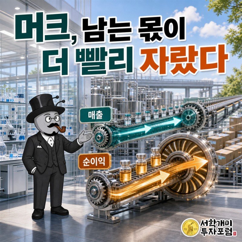 머크의 매출과 순이익이 함께 늘어난 해를 담은 커버 일러스트