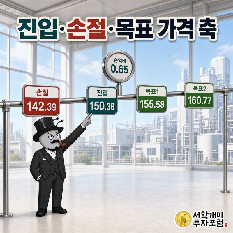 1센트 단위 진입 문턱과 손절선, 두 목표선을 보여주는 가격 축